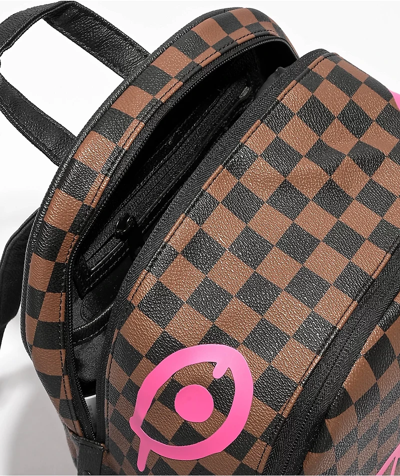 Sprayground Pink Drip Savage Brown & Black Checkered Mini Backpack
