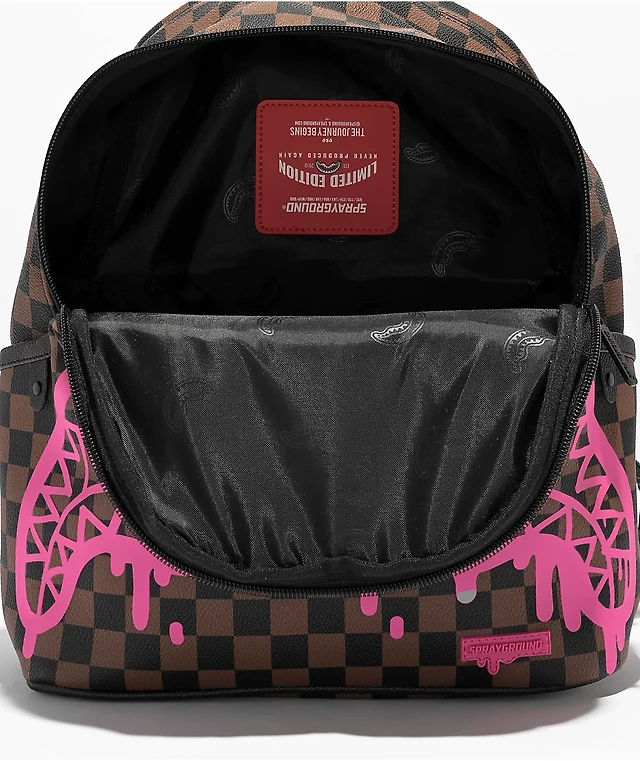 Sprayground Pink Drip Savage Brown Black Checkered Mini Backpack