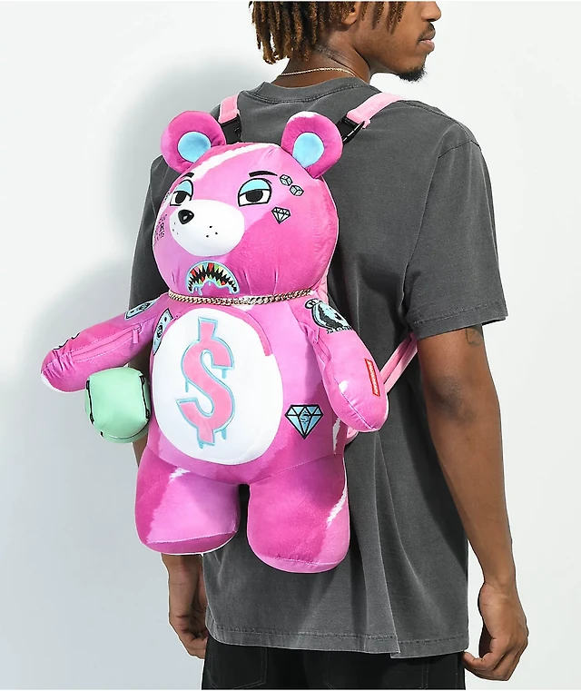 Sprayground Punk Money Bear Teddy Bear Pink Backpack at