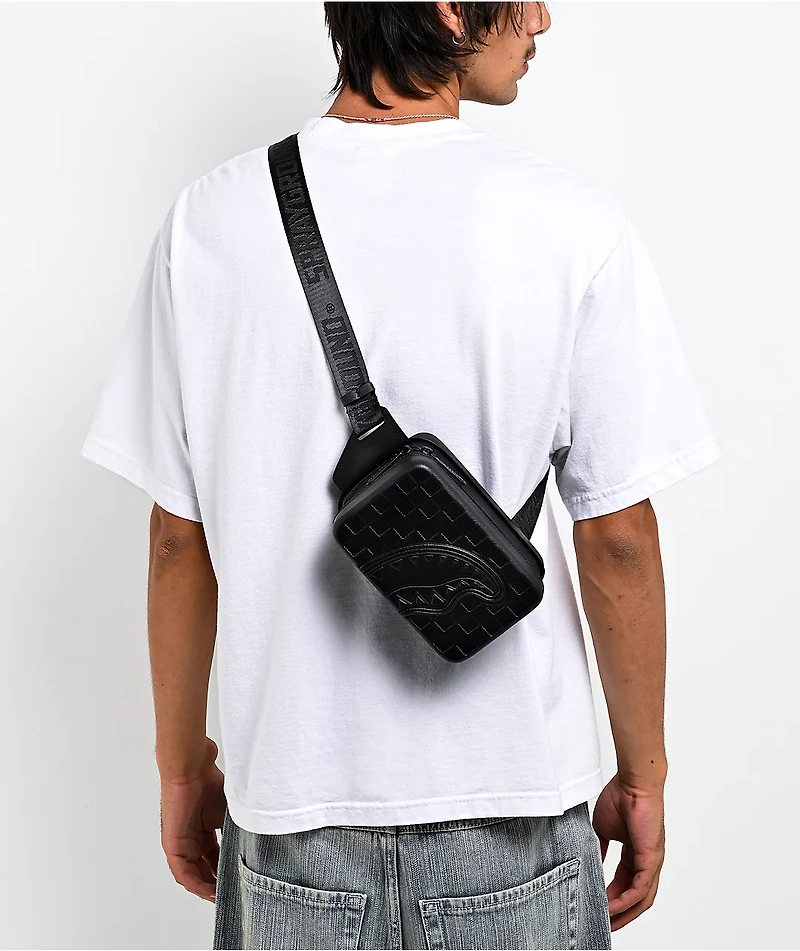 Sprayground Raised Check Black Hard Shell Sling Bag