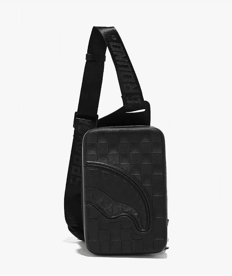 Sprayground Raised Check Black Hard Shell Sling Bag