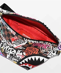 Sprayground Tagged Up Sharks In Paris Brown Checkered Fanny Pack