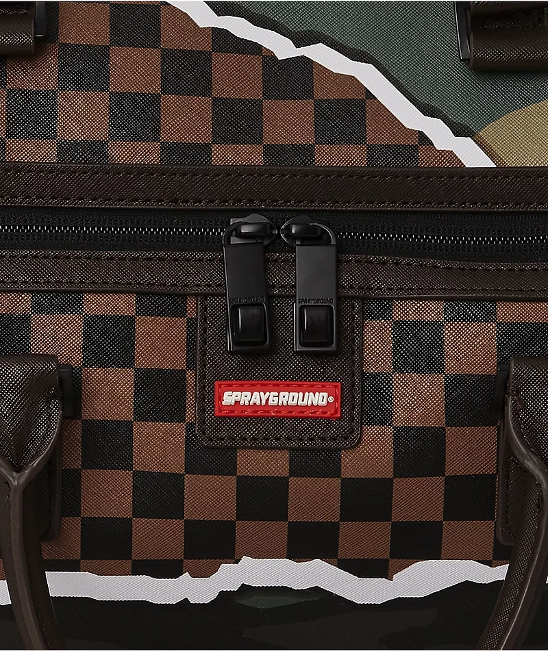Sprayground Tear It Up Brown Checker Duffle Bag