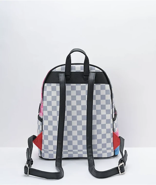 Sprayground Tokyo Bubble Grey Pink Checkered Mini Backpack at - Main Image