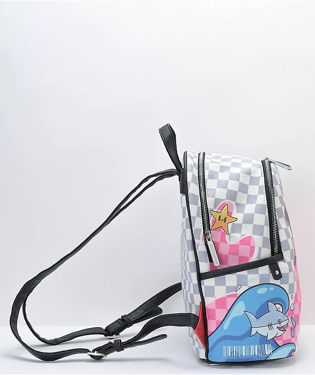 Sprayground Tokyo Bubble Grey Pink Checkered Mini Backpack