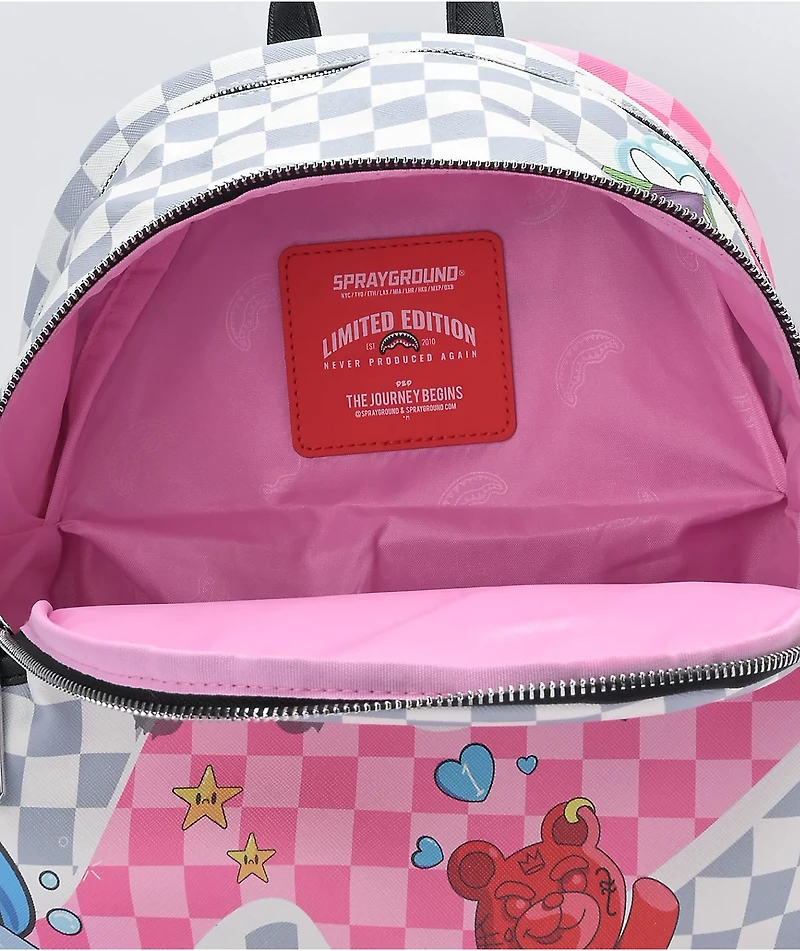 Sprayground Tokyo Bubble Grey & Pink Checkered Mini Backpack