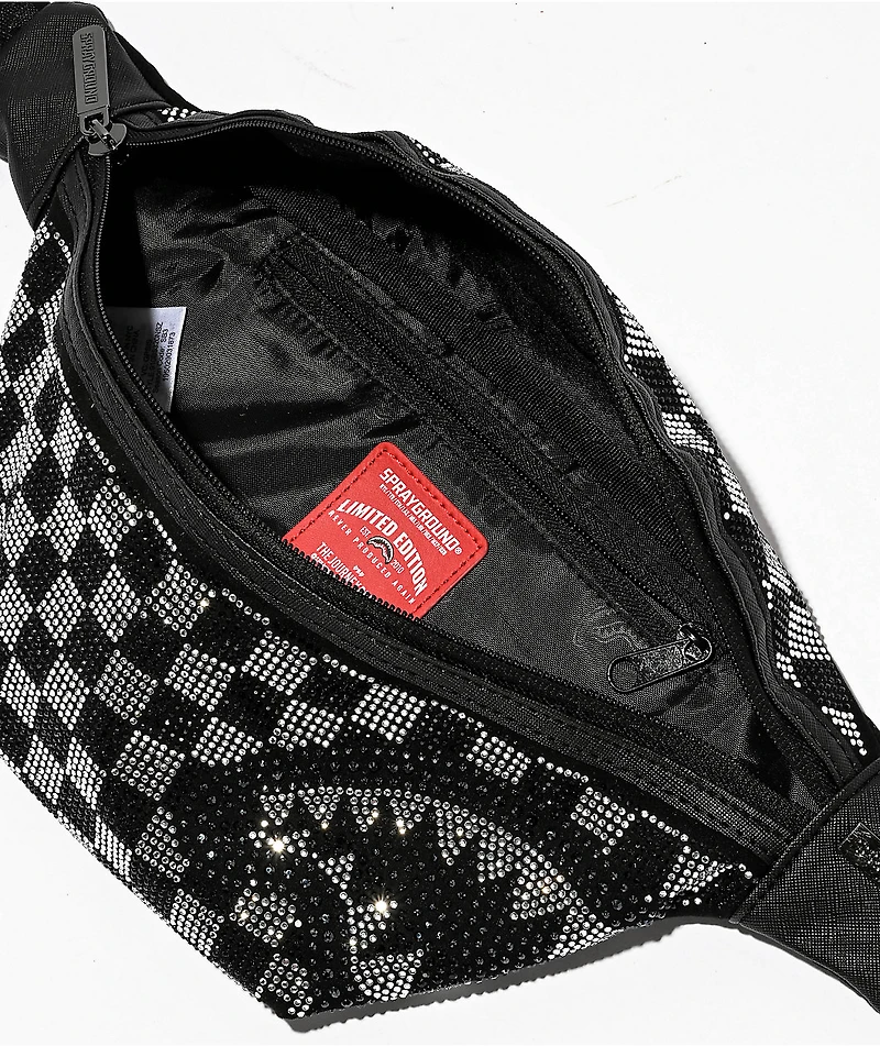 Sprayground Trinity Black & Silver Checkered Rhinestone Fanny Pack