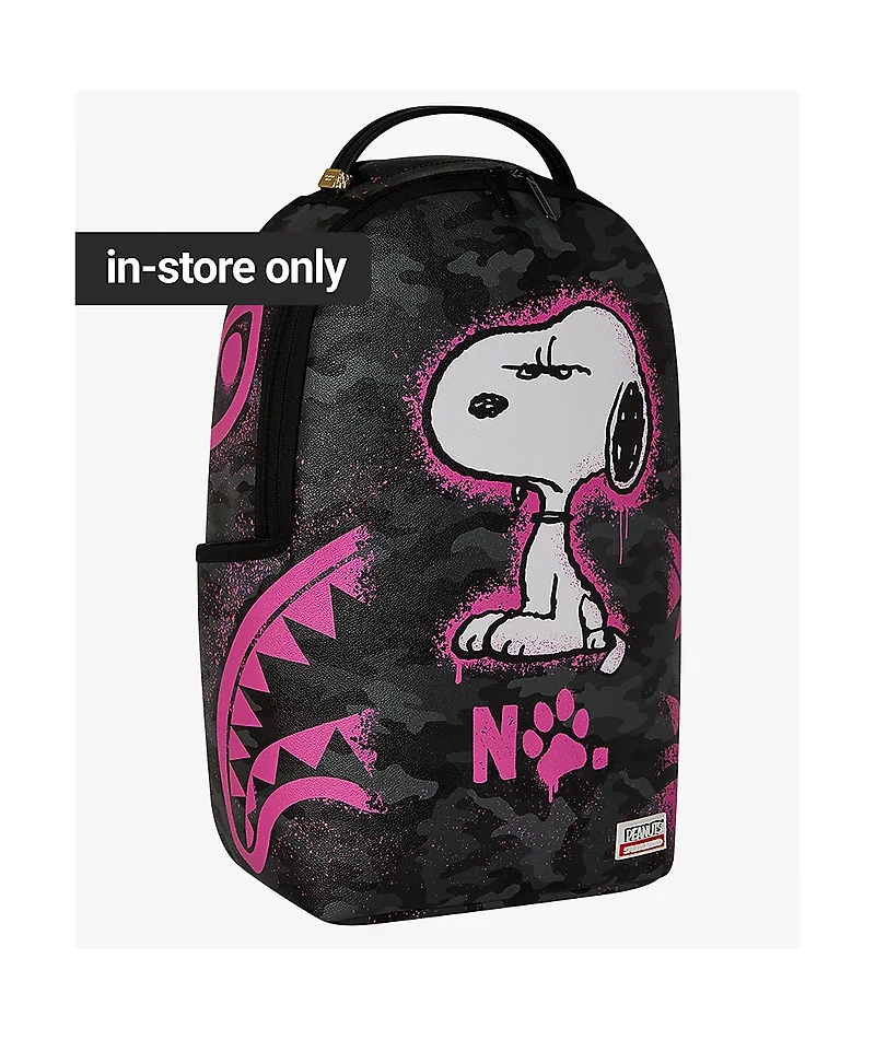 Sprayground X Peanuts Snoopy Pink Stencil Grey Camo Backpack
