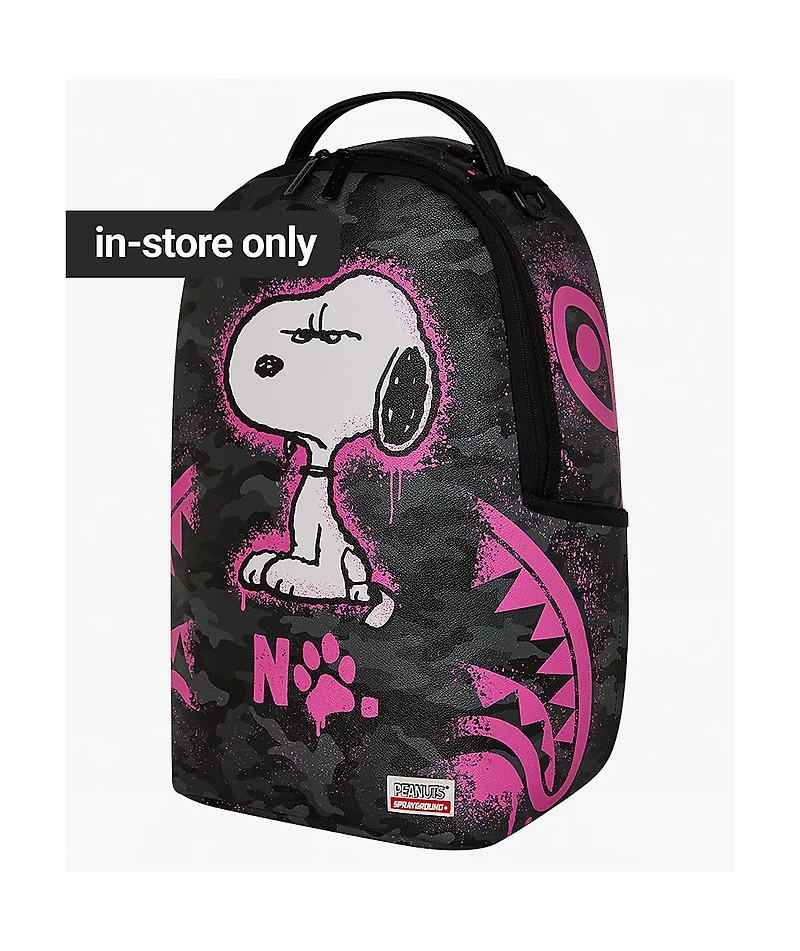 Sprayground X Peanuts Snoopy Pink Stencil Grey Camo Backpack