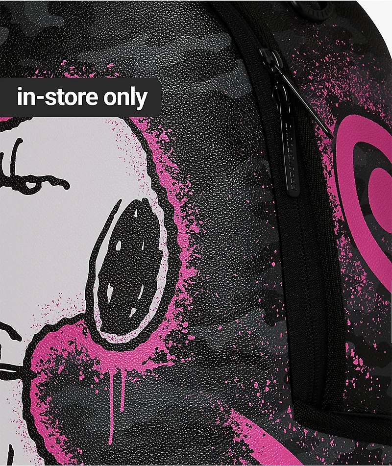 Sprayground X Peanuts Snoopy Pink Stencil Grey Camo Backpack