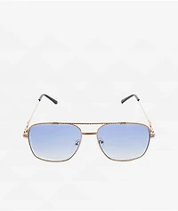Square Frame Blue & Gold Pilot Sunglasses