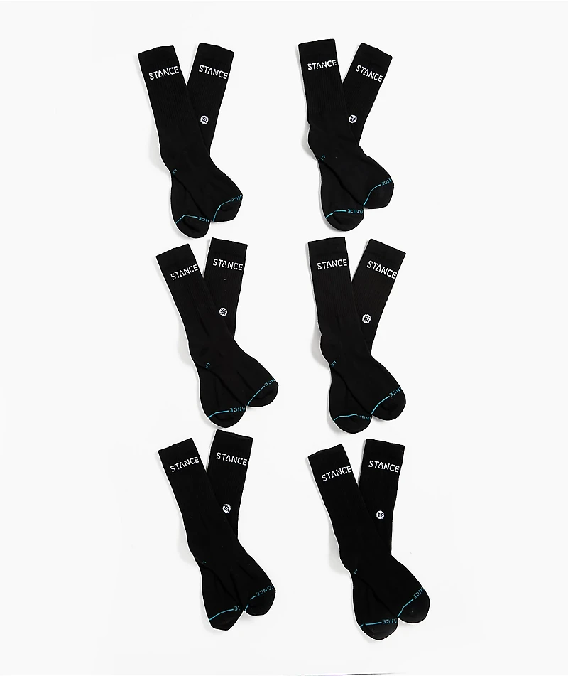 Stance Origin 6 Pack Black Crew Socks