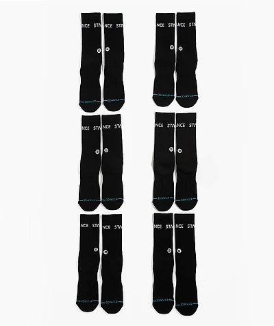 Stance Origin 6 Pack Black Crew Socks