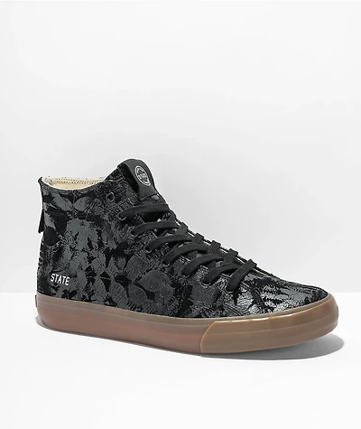 State Bushwick Black Leaf Camo Suede Skate Shoes