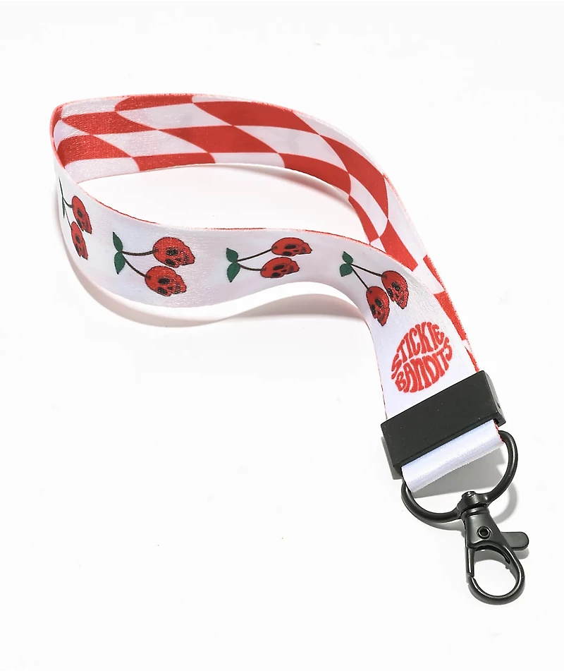 Stickie Bandits Cherry Skulls White Wrist Lanyard