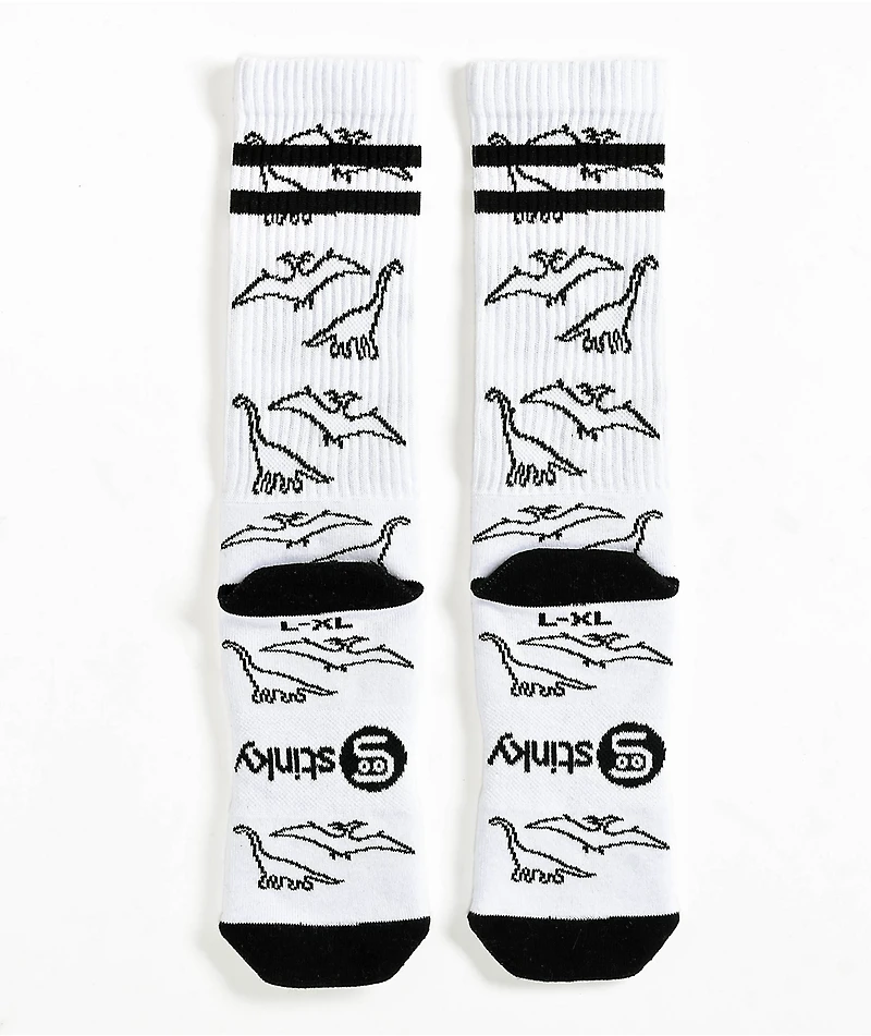 Stinky Socks Dino White Crew