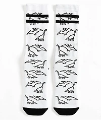 Stinky Socks Dino White Crew