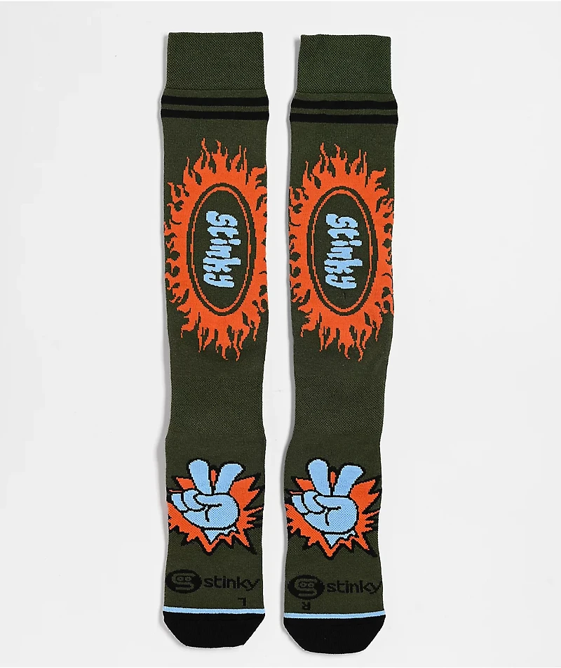 Stinky Socks Peace Out Green Snowboard Socks