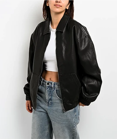 Stitch Fusion Distressed Black Bomber Jacket