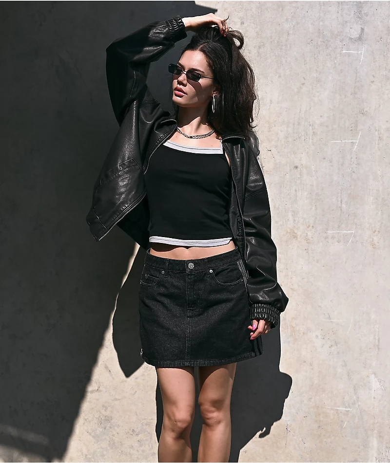Stitch Fusion Distressed Black Bomber Jacket