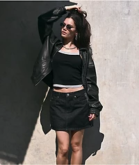 Stitch Fusion Distressed Black Bomber Jacket