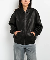 Stitch Fusion Distressed Black Bomber Jacket
