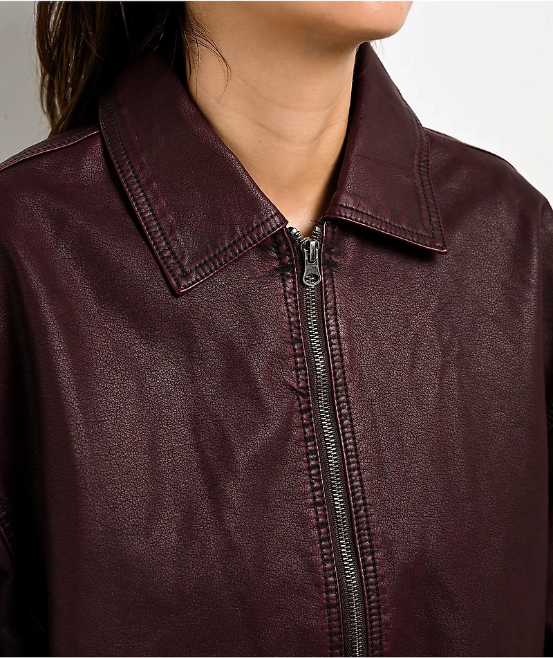 Stitch Fusion Distressed Burgandy Bomber Jacket