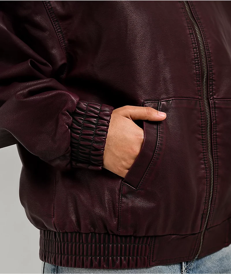 Stitch Fusion Distressed Burgandy Bomber Jacket