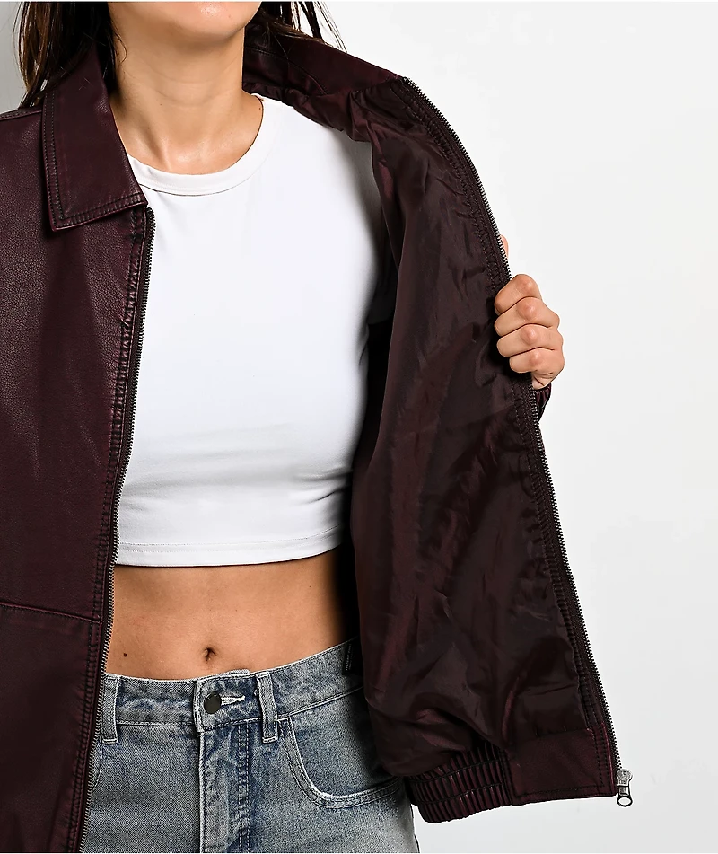 Stitch Fusion Distressed Burgandy Bomber Jacket