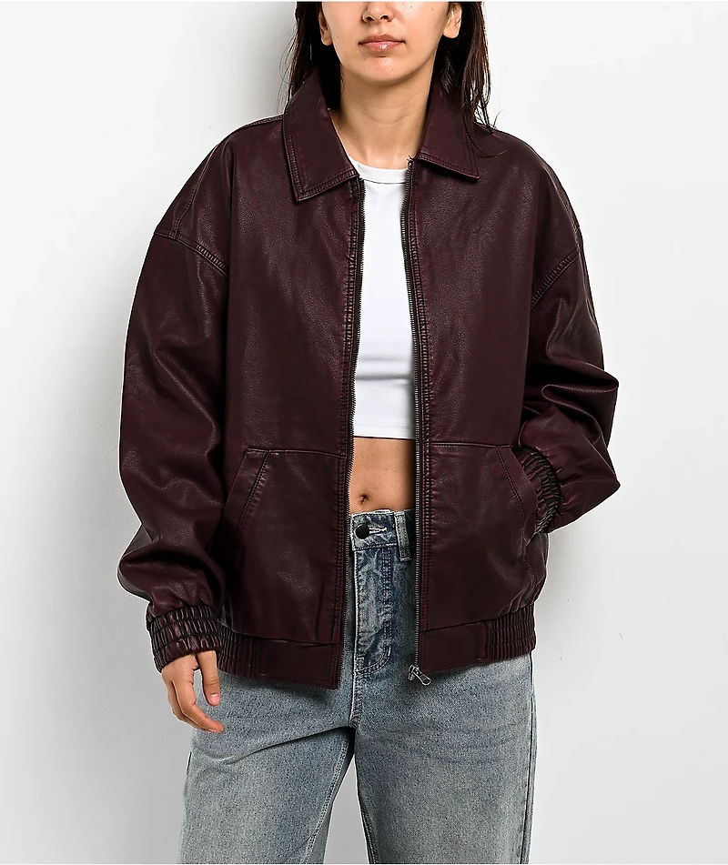 Stitch Fusion Distressed Burgandy Bomber Jacket