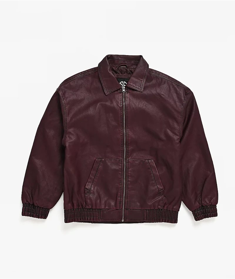 Stitch Fusion Distressed Burgandy Bomber Jacket