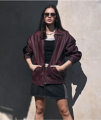 Stitch Fusion Distressed Burgandy Bomber Jacket