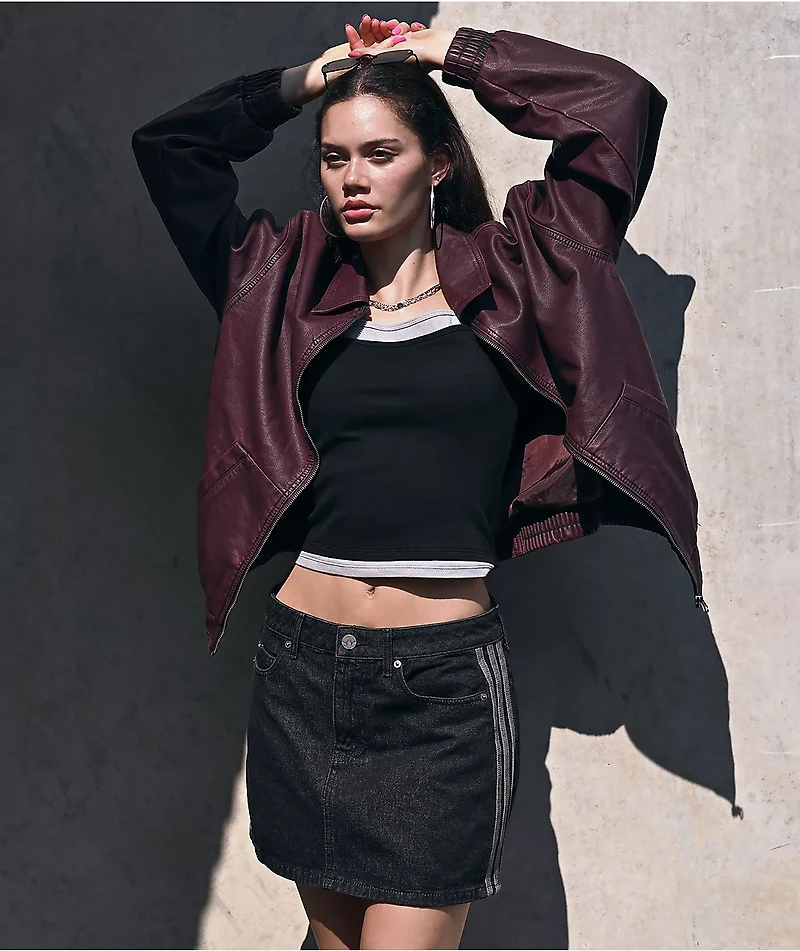 Stitch Fusion Distressed Burgandy Bomber Jacket