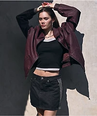 Stitch Fusion Distressed Burgandy Bomber Jacket