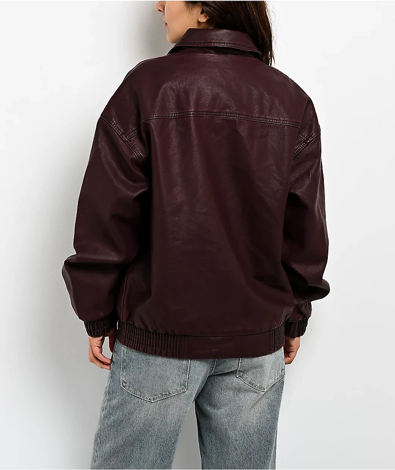 Stitch Fusion Distressed Burgandy Bomber Jacket