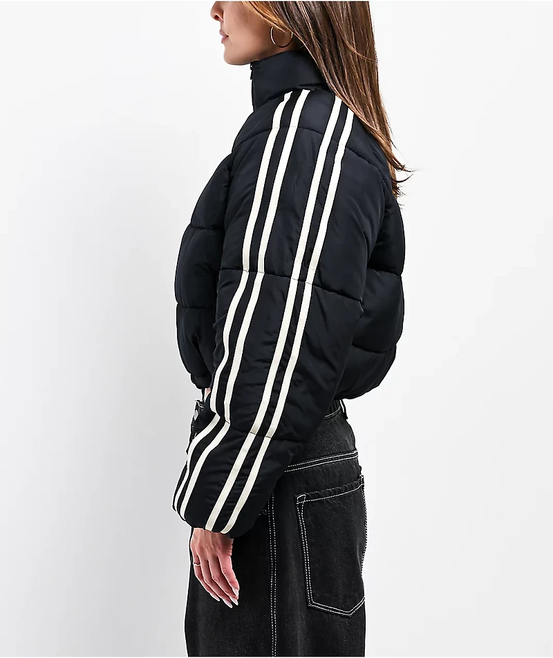 Stitch Fusion Stripe Black Crop Puffer Jacket