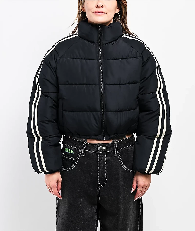 Stitch Fusion Stripe Black Crop Puffer Jacket