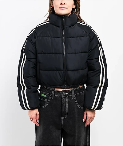 Stitch Fusion Stripe Black Crop Puffer Jacket