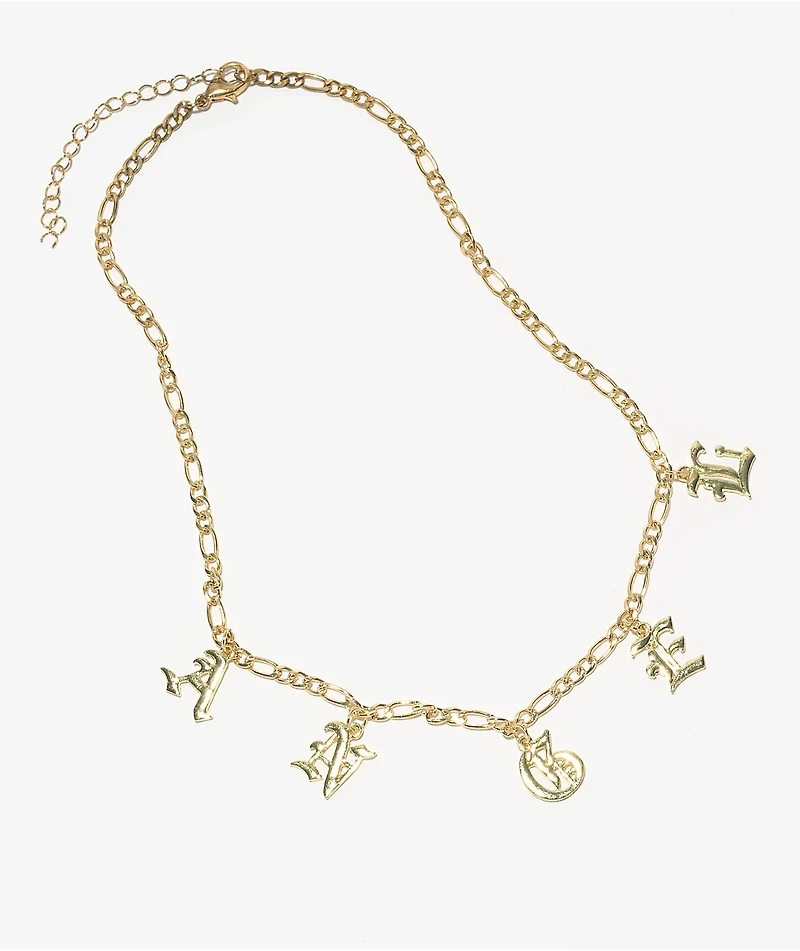 Stone + Locket Angel Old English 16" Gold Necklace