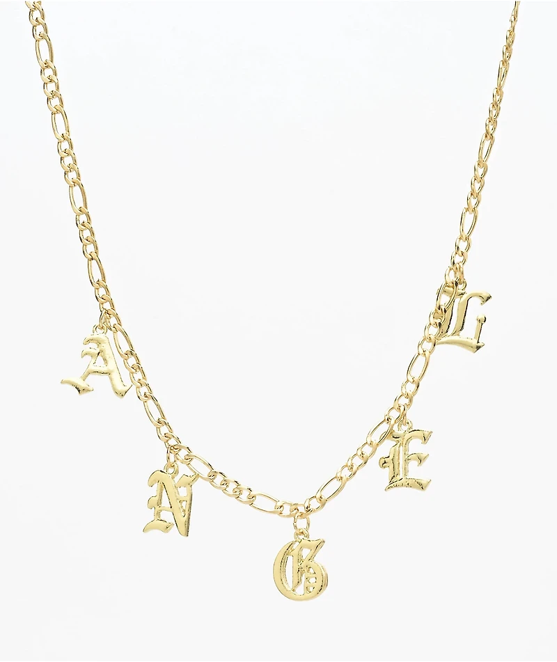 Stone + Locket Angel Old English 16" Gold Necklace
