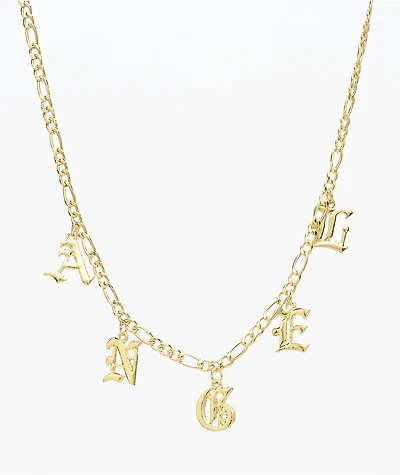 Stone + Locket Angel Old English 16" Gold Necklace