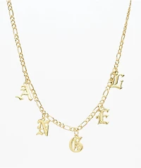 Stone + Locket Angel Old English 16" Gold Necklace