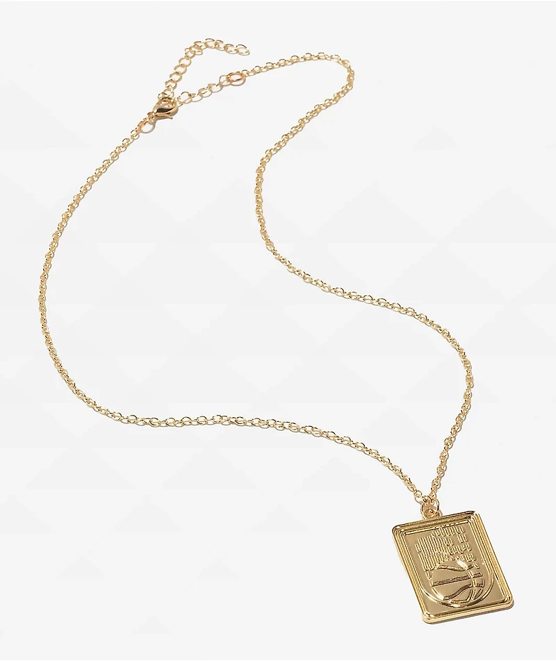 Stone + Locket Basketball Square Gold 20" Necklace