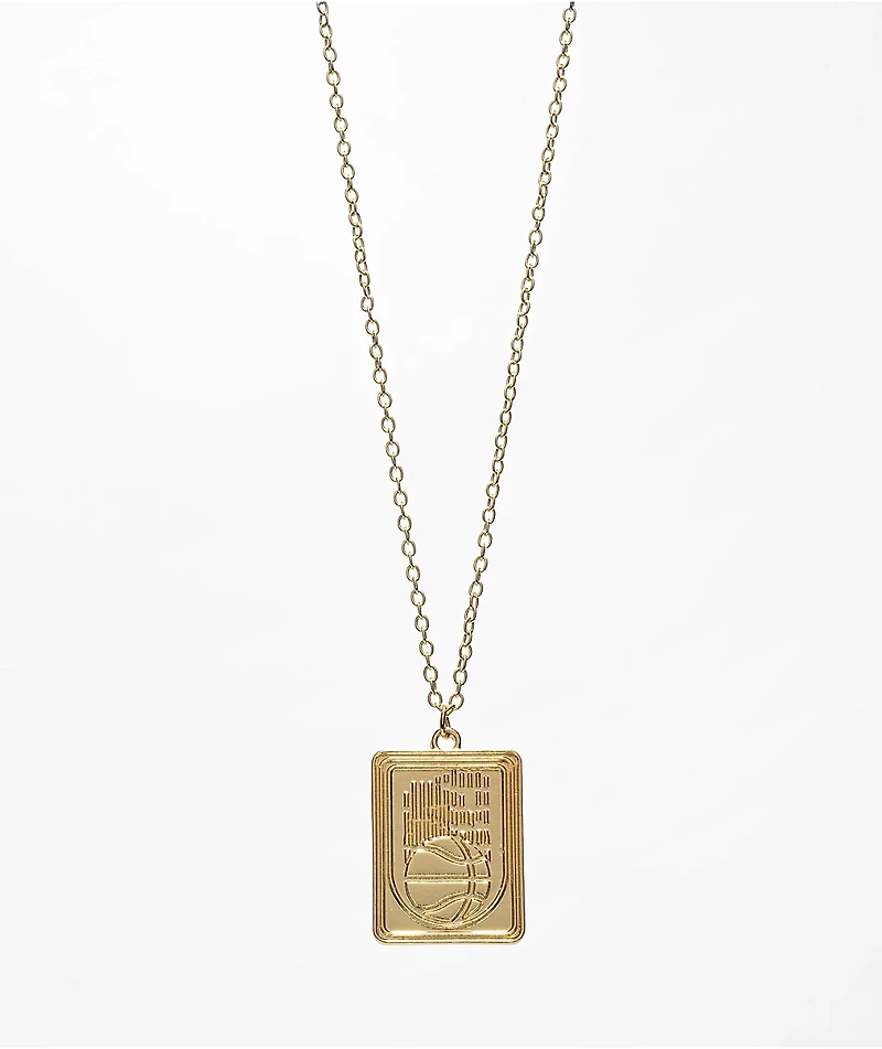 Stone + Locket Basketball Square Gold 20" Necklace