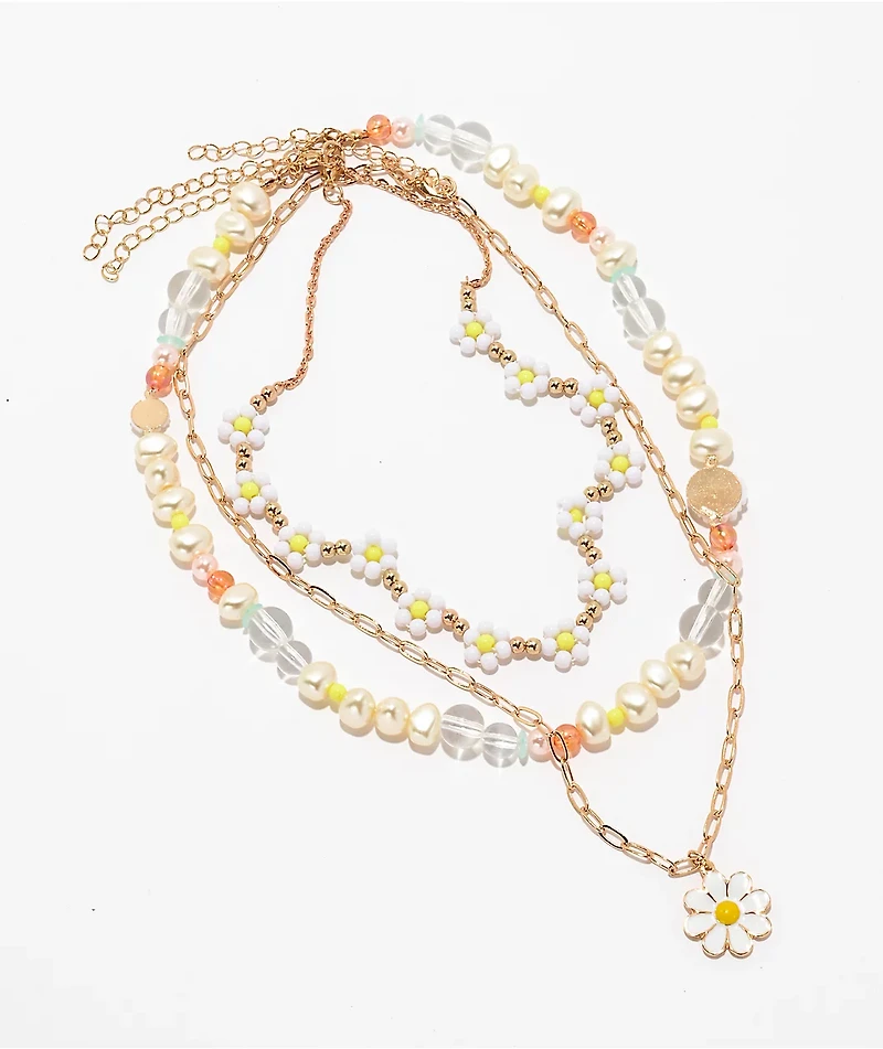 Stone + Locket Beaded Daisy Chain 9" Necklace
