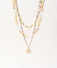Stone + Locket Beaded Daisy Chain 9" Necklace