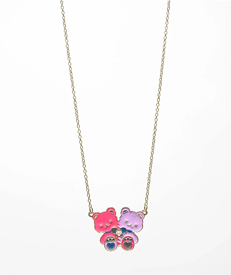 Stone + Locket Bestie Bears Gold Necklace