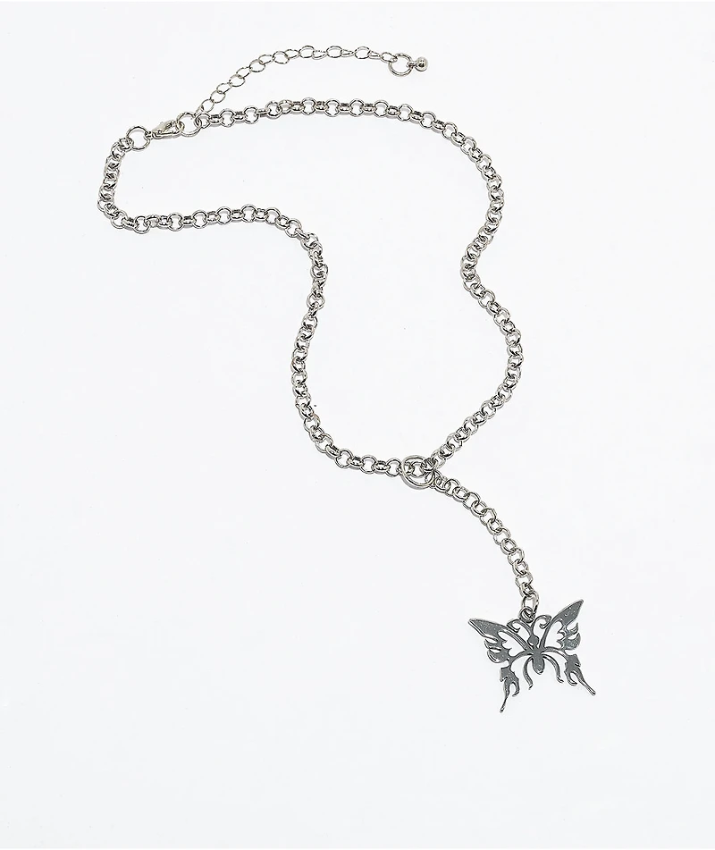 Stone + Locket Butterfly Drop Chain Necklace