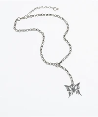Stone + Locket Butterfly Drop Chain Necklace