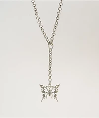 Stone + Locket Butterfly Drop Chain Necklace